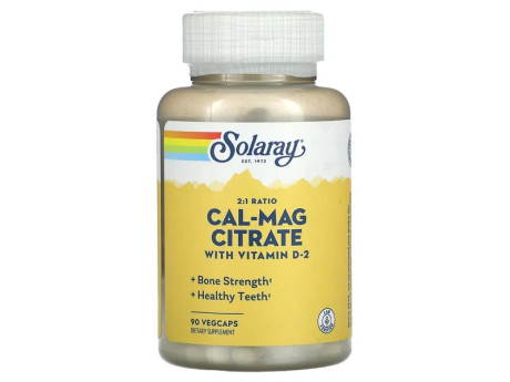 Cal-Mag Citrate with Vitamin D-2 2:1 Ratio Solaray (90 вег капсул)