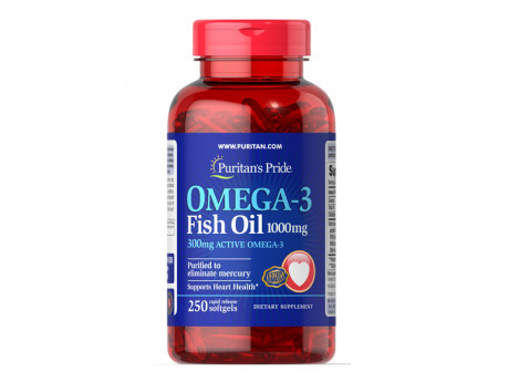 Omega-3 Fish Oil 1000 мг 300 мг Active Omega-3 Puritan's Pride (250 капсул)