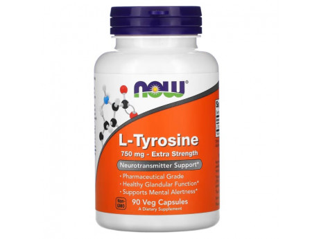 L-Tyrosine 750 мг Extra Strength NOW (90 вег капсул)